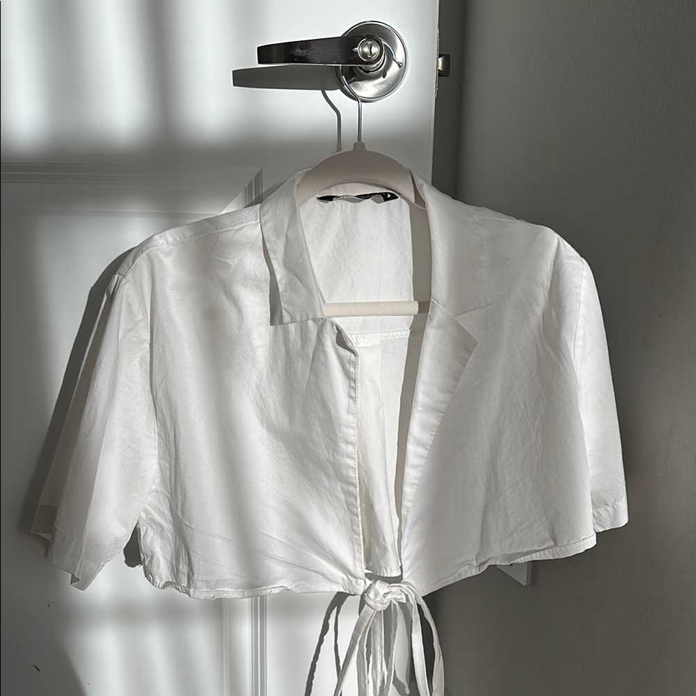 White Tie-Front Crop Top